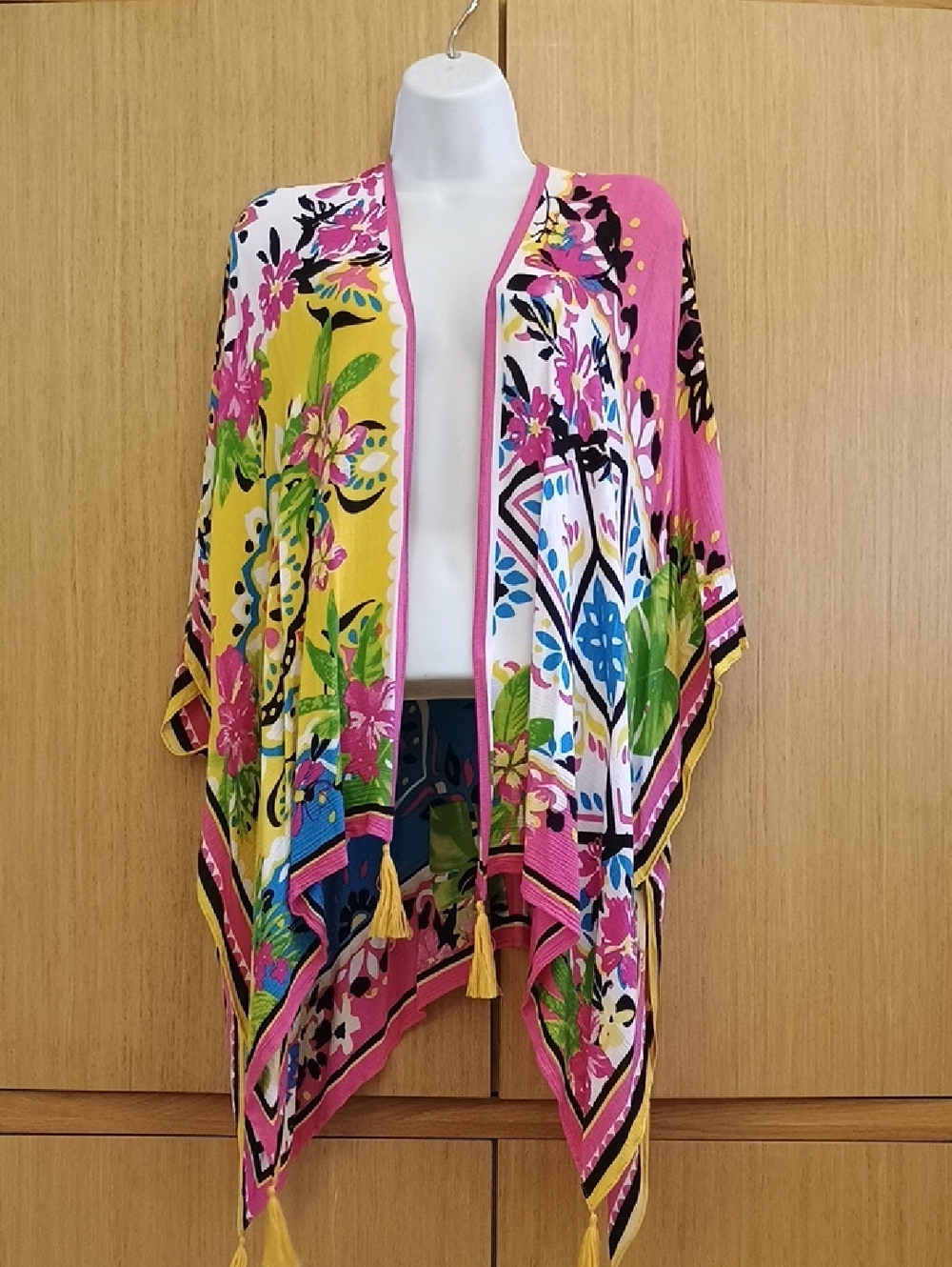 Nine West (No Size Listed) Multicolor Floral-Striped Kimono